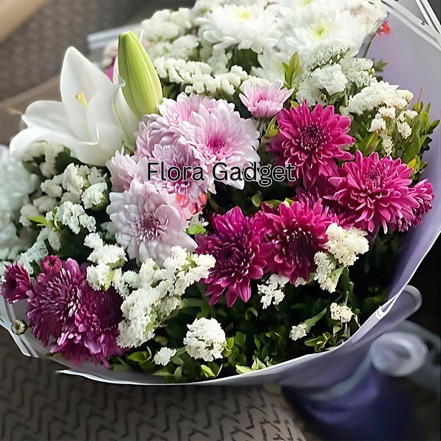 CRYSANTHYMUM & BABY BREATH BOUQUET – Premium Floral Decoration for Car & Gifts | Flora Gadget