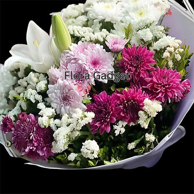 CRYSANTHYMUM & BABY BREATH BOUQUET – Premium Floral Decoration for Car & Gifts | Flora Gadget