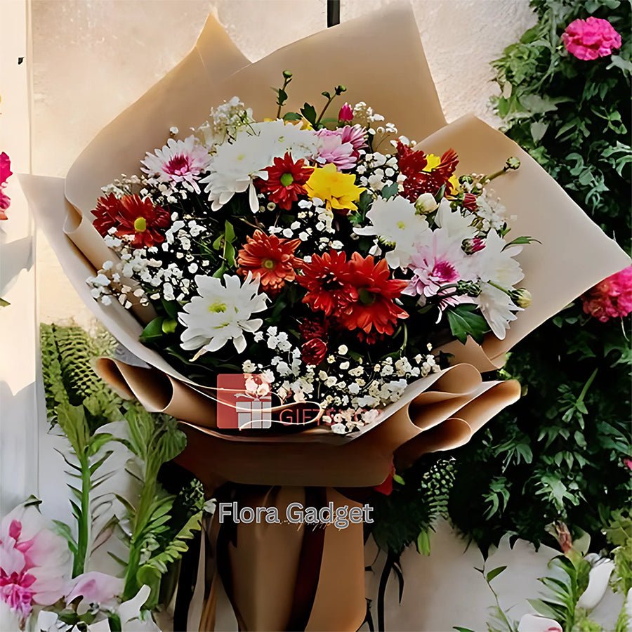 MIX COLOR CRYSANTHYMUM BOUQUET – Premium Floral Decoration for Car & Gifts | Flora Gadget