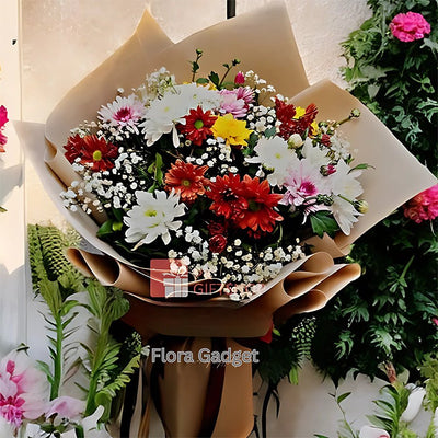 MIX COLOR CRYSANTHYMUM BOUQUET – Premium Floral Decoration for Car & Gifts | Flora Gadget