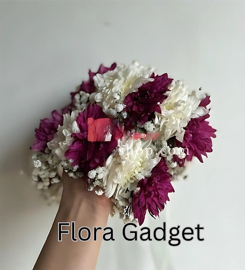 WHITE & PINK FRESH FLOWERS GAJRA SET – Premium Floral Decoration for Car & Gifts | Flora Gadget